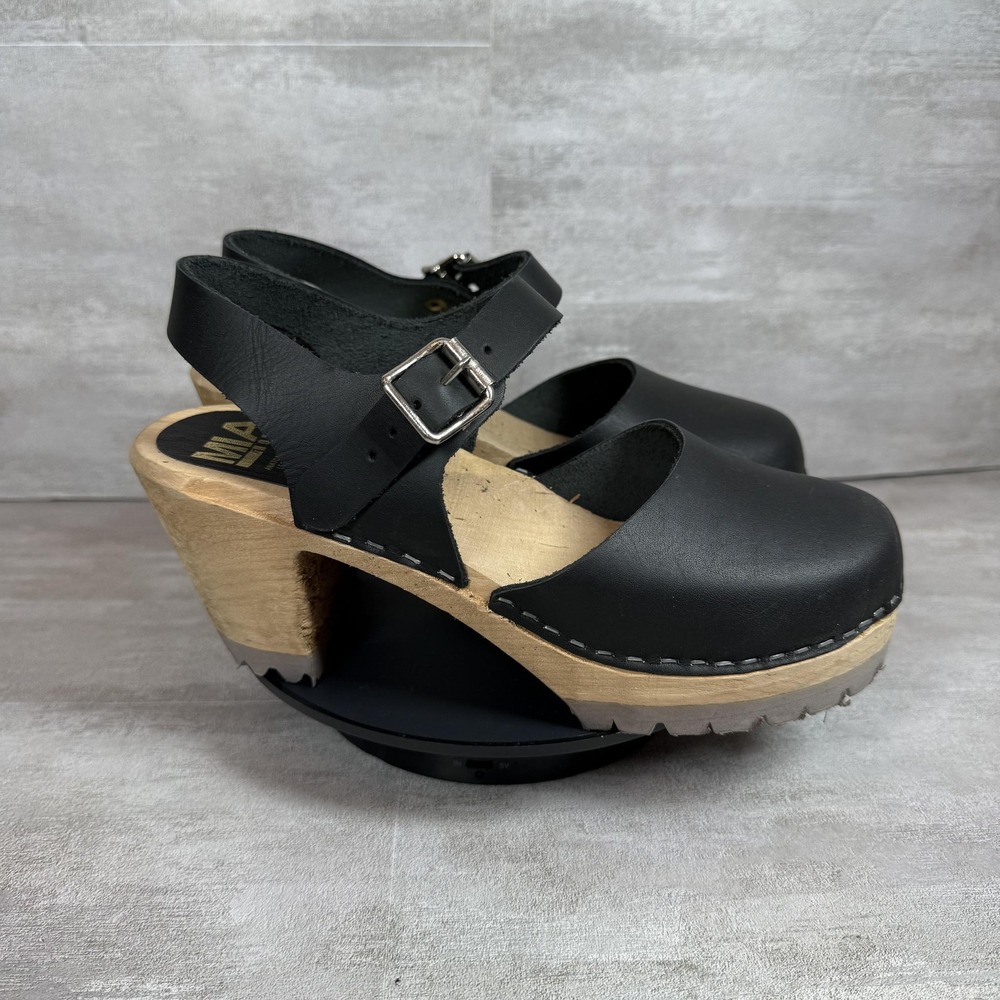 MIA Black Leather Abba Clogs